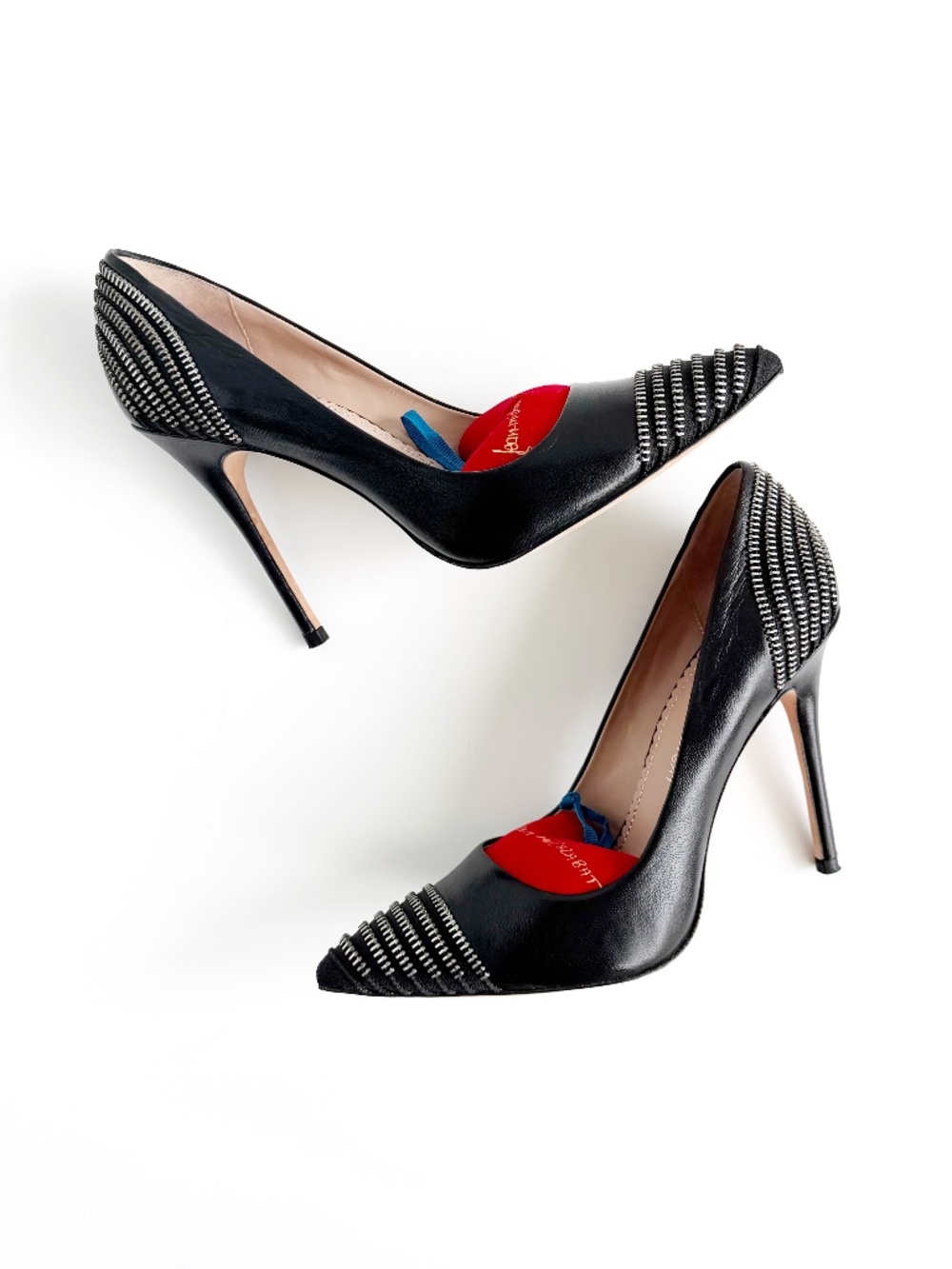 Jean-Michel Cazabat Black Leather Zip Detail Stiletto Heels EU 39